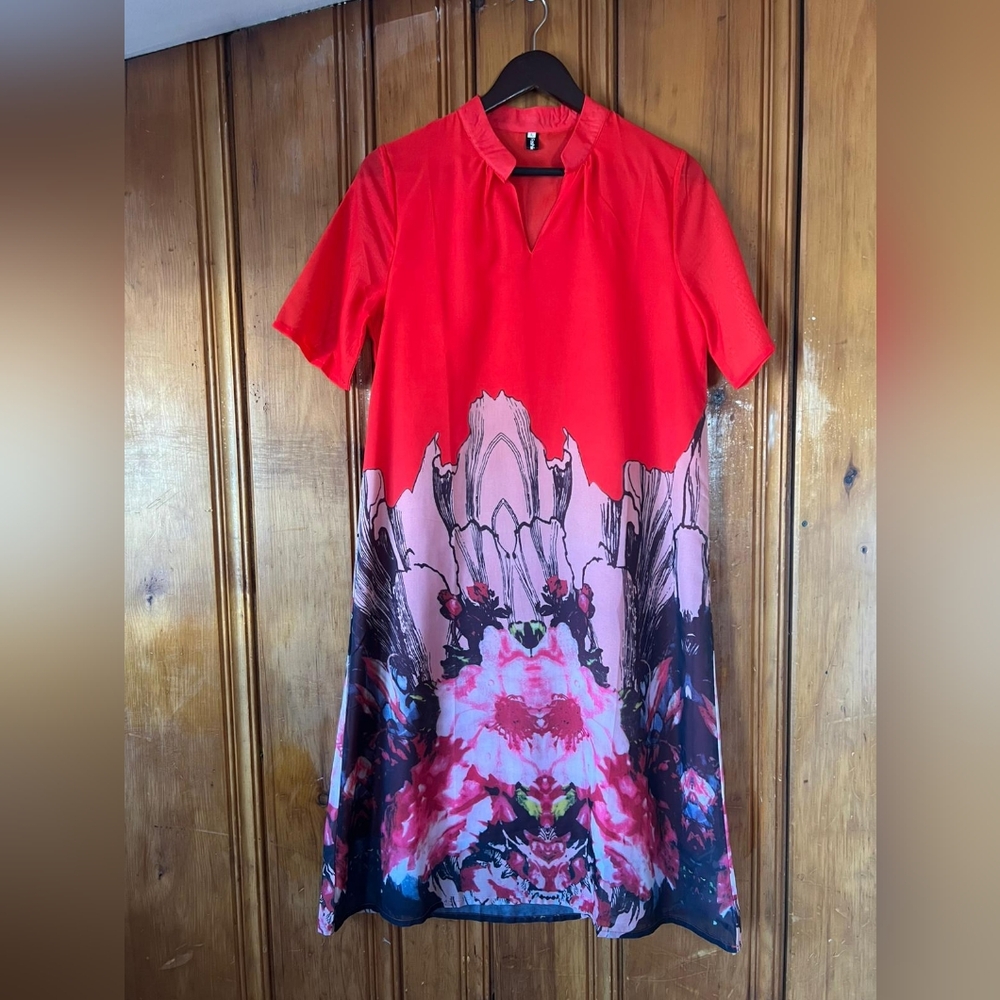 Red and Pink Fantasy Landscape Dress